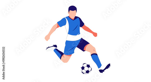 Dynamic illustration of a male soccer player kicking a ball, showcasing athleticism and the sport of football in motion