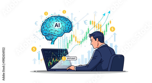 Businessman analyzing stock market data with artificial intelligence