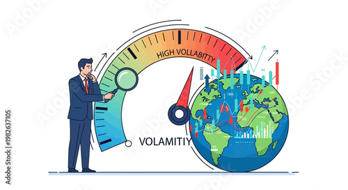 Businessman analyzing financial markets volatility with world globe chart