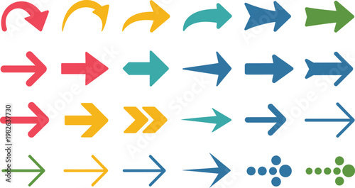 Collection of colorful arrows various styles and directions on transparent background vector.