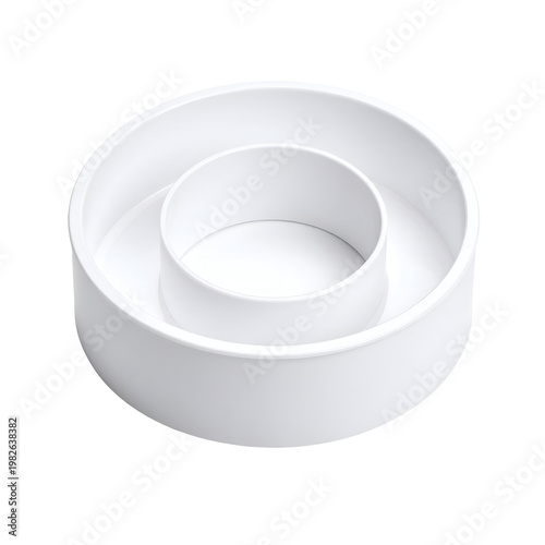 White bundt cake pan or ring mold with hollow center, clean modern design, isolated on white background, studio shot, top view