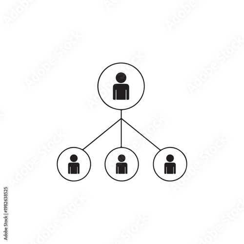 A simple organizational chart or hierarchy diagram with four people icons connected by lines on a white background