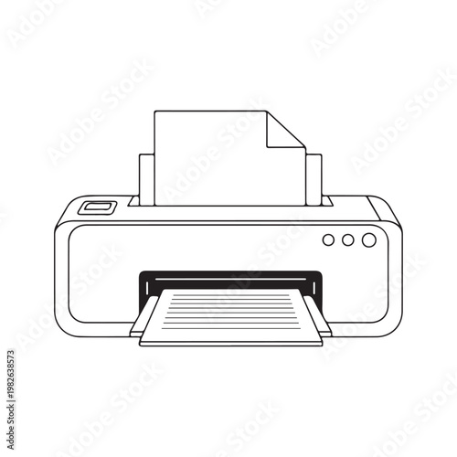 Vector illustration of a modern printer with paper coming out, isolated on white background