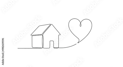 Simple line drawing of a house with heart.