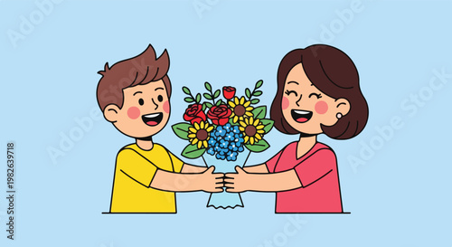 Boy giving flowers to girl 1.