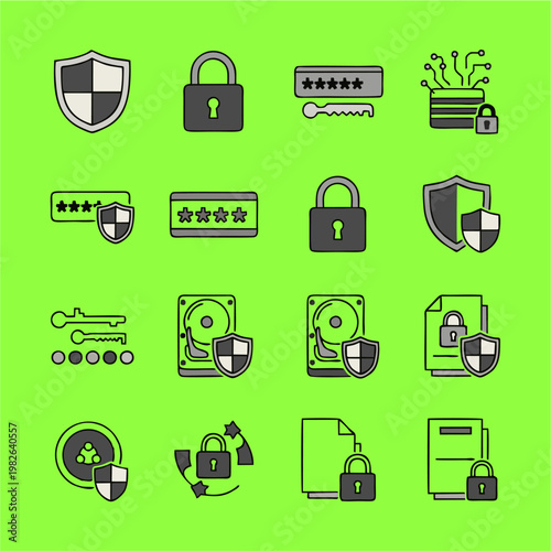 Comprehensive Set of Security and Data Protection Icons.