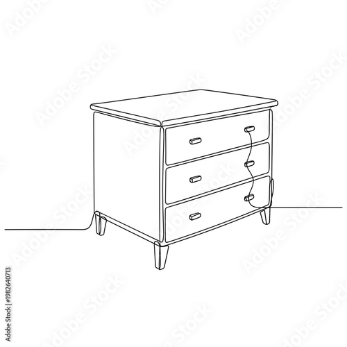 Bedside table with drawers line drawing on minimalist gray background