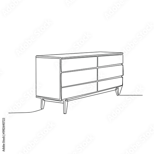Wide chest of drawers line drawing on minimalist gray background