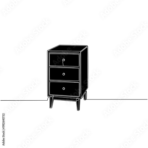 Black chest of drawers line drawing on minimalist gray background