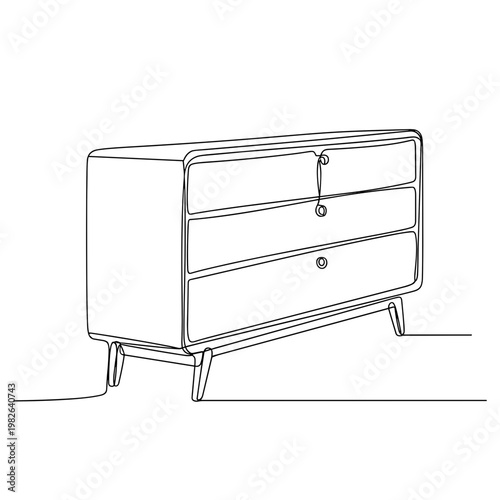 Modern chest of drawers line drawing on minimalist gray background
