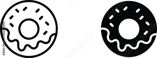 Donut with frosting and sprinkles icon in outline and filled versions for bakery and pastry design