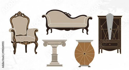 Collection of Antique Furniture Pieces in Classic Style.