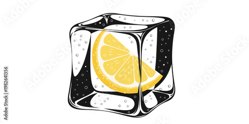 Lemon slice frozen in a cube of ice with vitamin c food and drink refreshing beverage vitamin c ingredients illustration refreshment nutrition