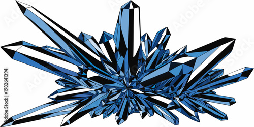 Cluster of sharp blue geometric crystals with digital art geometric illustration formation sparkling abstract collection precious valuable reflection