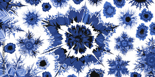 Abstract floral pattern with blue and black jagged shapes abstract geometric background stylized botanical creative decorative wallpaper symmetry illustration backdrop ornamental