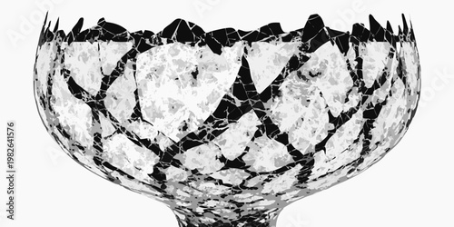 Abstract grayscale fragmented marble texture in a bowl or vessel silhouette with abstract grayscale fragmented silhouette background structure illustration composition backdrop creative