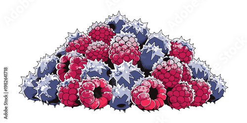Illustration of frozen berries heap with raspberries and blueberries raspberries blueberries delicious vitamins antioxidants vegetarian colorful illustration background freshness