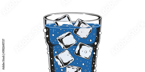 Close-up of a refreshing cold blue drink in a tall glass with ice cubes beverage refreshing illustration isolated drinkware glassware restaurant refreshment transparent