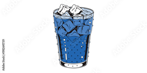 Tall glass of refreshing cold blue soda drink with ice cubes illustration beverage refreshing illustration isolated drinkware glassware restaurant refreshment