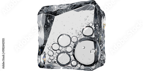 Ice cube with trapped air bubbles isolated on white background transparent refreshment abstract isolated structure minimalist beverage solidified particulate chemistry material