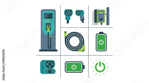 Electric charging devices and energy icons collection.
