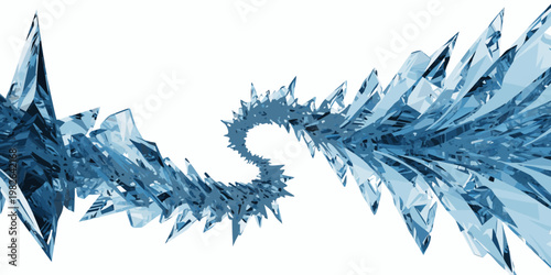 Abstract spiral formation of sharp blue crystalline shards and glass fragments with formation abstract geometric fragmented crystalline refraction transparent movement structure