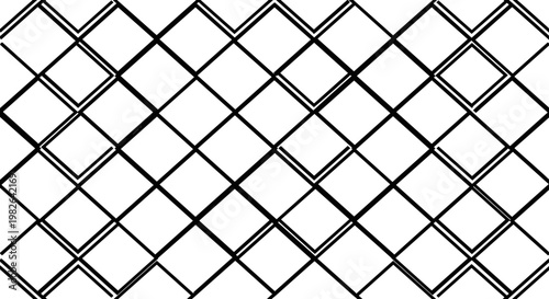 Geometric lattice window pattern with intersecting diamond shapes, black and white design, creating a symmetrical and intricate visual effect