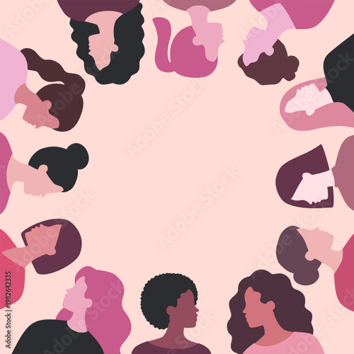 Women's day banner. Women of different cultures and nationalities background. Feminism freedom. Movement for gender equality women's empowerment
