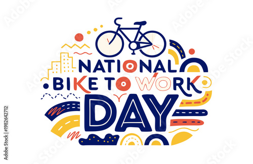 NATIONAL BIKE TO WORK DAY vector illustration isolated on white background