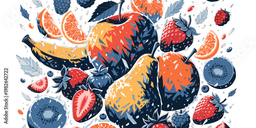 Colorful illustration of assorted fresh fruits with food illustration fruit illustration abstract fruit stylized fruit food art vitamins refreshing nutrition colorful illustration