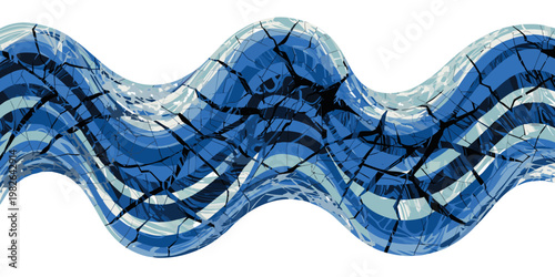 Abstract blue wave form with cracks and shards abstract movement fractured gradient background isolated colourful creative illustration decoration artistic elemental geometric