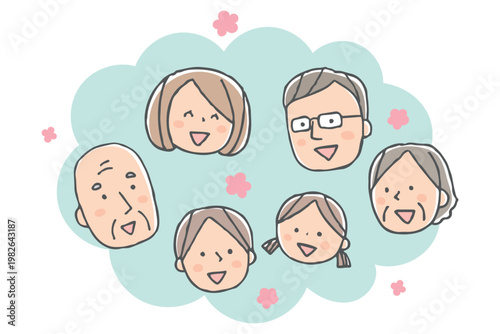 笑顔の三世代家族の顔アイコン