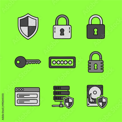 Cybersecurity and data protection icons set.