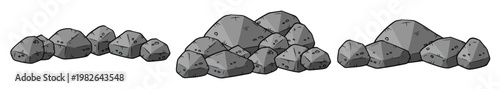 set of gray cartoon granite stones of different shapes