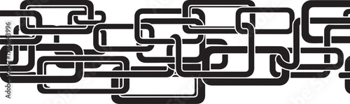 Black chain link border, metal chainmail pattern, seamless chain texture, vector graphic element