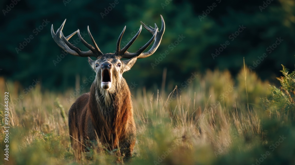 Fototapeta premium Roaring stag in natural habitat