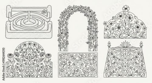 Vintage Botanical Garden Architectural Elements Collection.