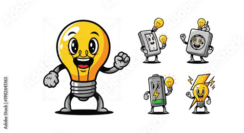 Cartoon illustrations of electrical concepts and symbols
