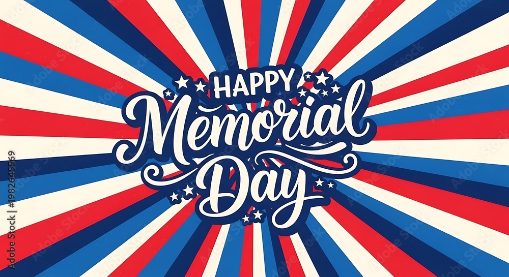Fototapeta premium Happy memorial day patriotic background with star spangled radiating stripes
