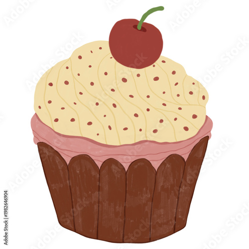 Digital download Cherry cupcake vinyl sticker, cute bakery sticker.