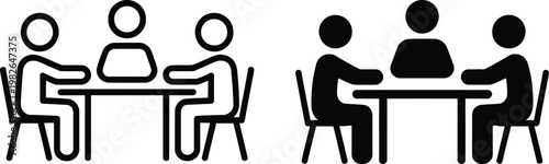 Team people sitting at table icon vector set for business meeting collaboration group discussion teamwork strategy