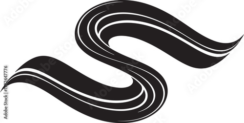Black, swirling wave, abstract vector graphic, decorative element, modern design