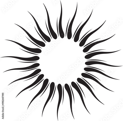 Black sunburst, abstract sun icon, vector burst, circular rays