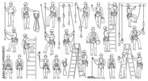Vintage Military Training Exercises and Equipment Illustrations.