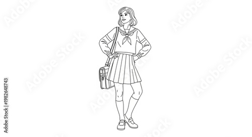 Vintage Fashion Sketch of a Woman in a Skirt and Blouse.