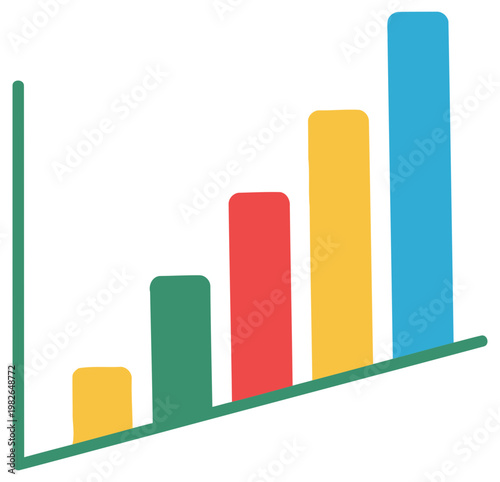 Growth bar chart with ascending columns on tilted axis minimal modern vector illustration