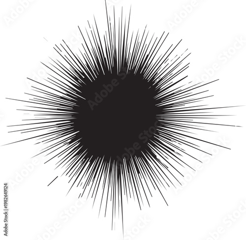 Black explosion burst, dynamic vector graphic, abstract background element, modern design texture
