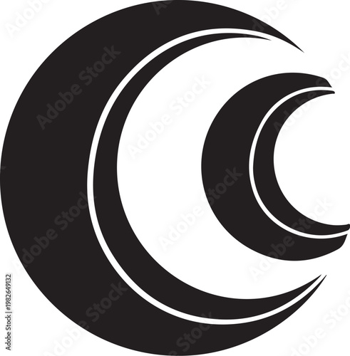 Crescent Moon Symbols, Black Vector Icons, Lunar Phases, Astronomy Graphics