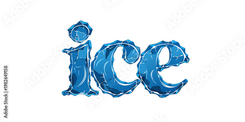 Lowercase word ice written in rounded blue textured frozen letters with typography lowercase illustration creative freezing decorative abstract wintertime minimalist