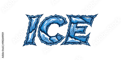 Bold graphic text ice styled as sharp jagged blue frozen ice shards with typography wintertime stylized illustration abstract freezing crystalline creative sharpness decorative